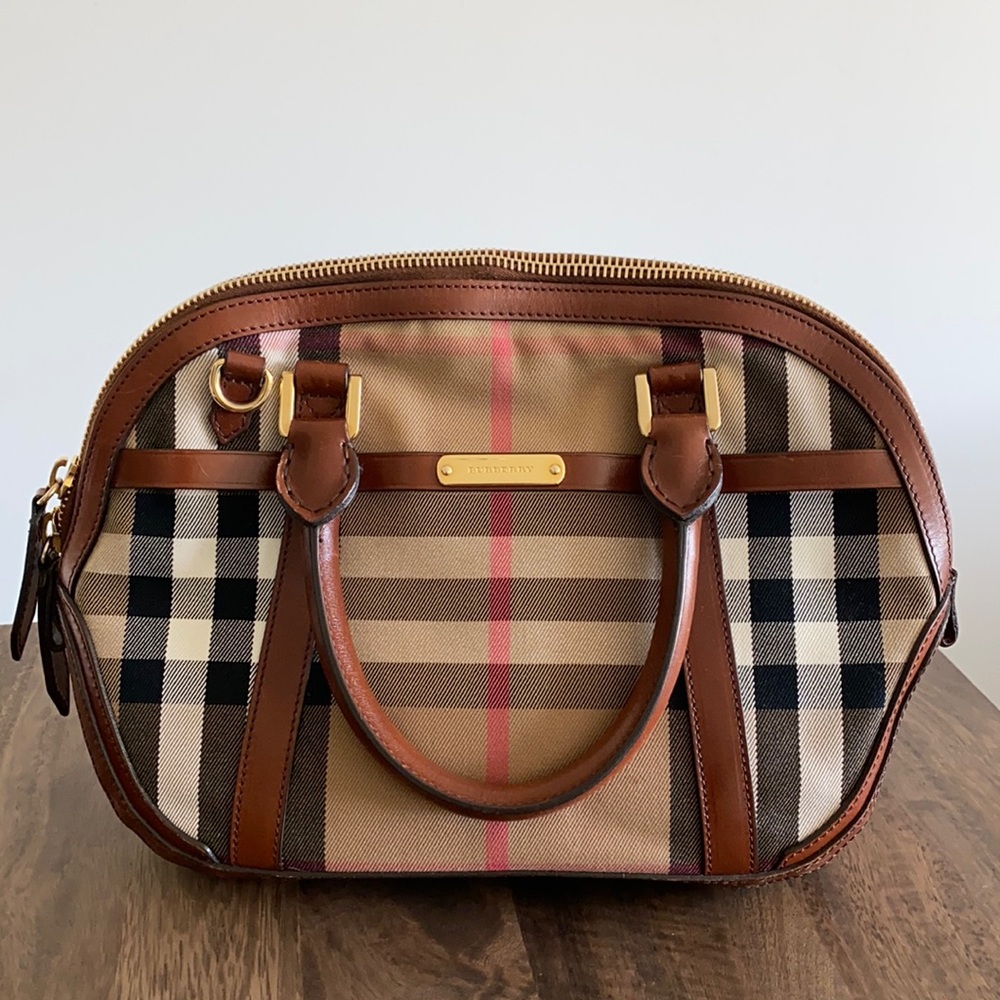 Burberry Orchard Canvas &Brown Leather Bowling Bag